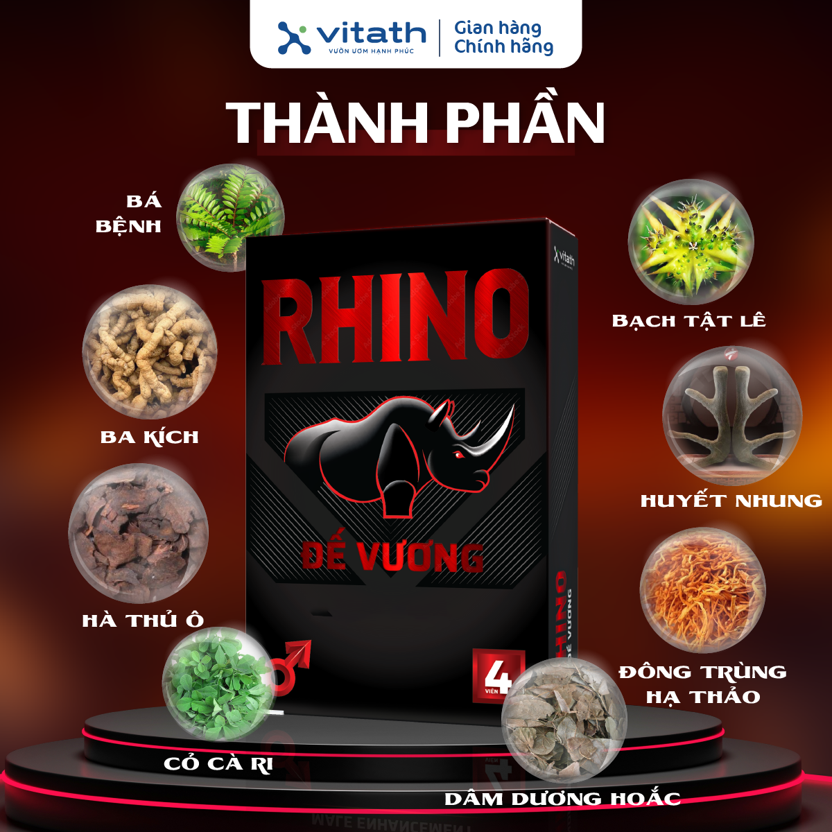 TPBVSK Rhino Đế Vương vỉ 4 viên